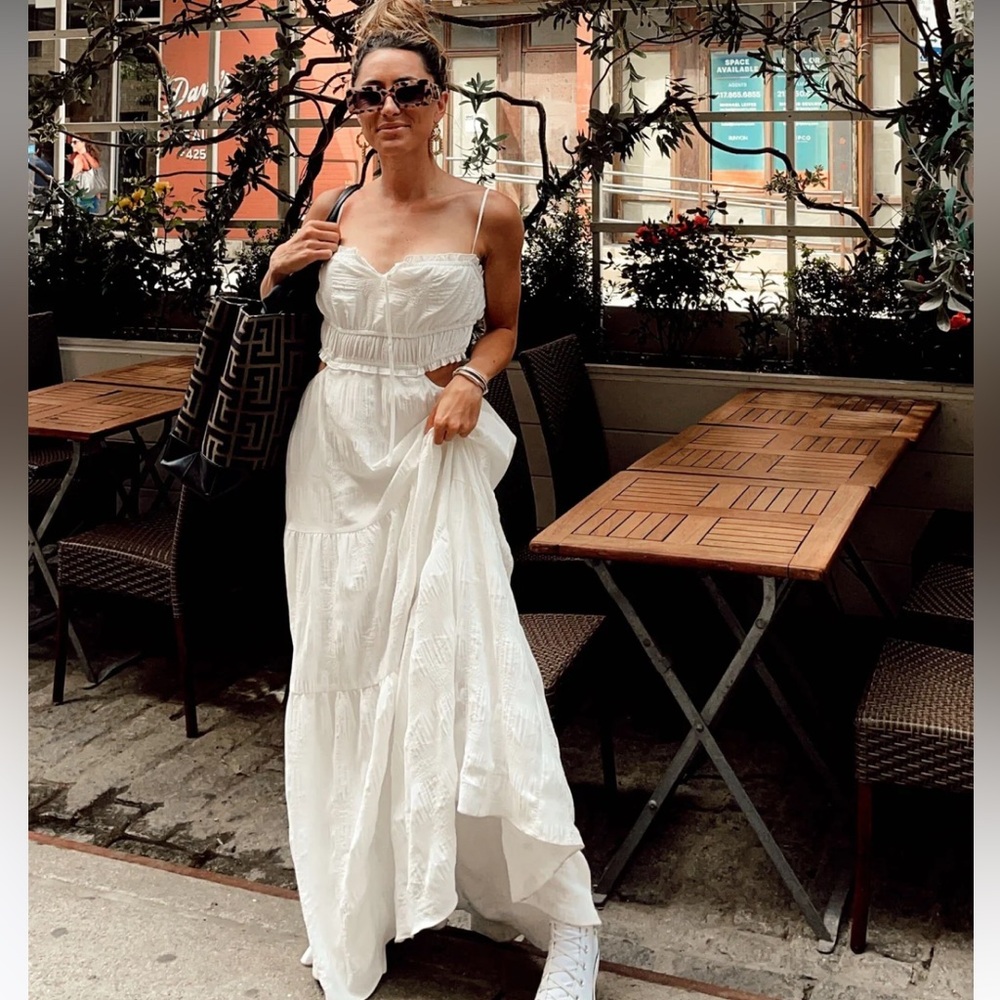 12th Tribe Paola White Boho Maxi Dress - Size Small